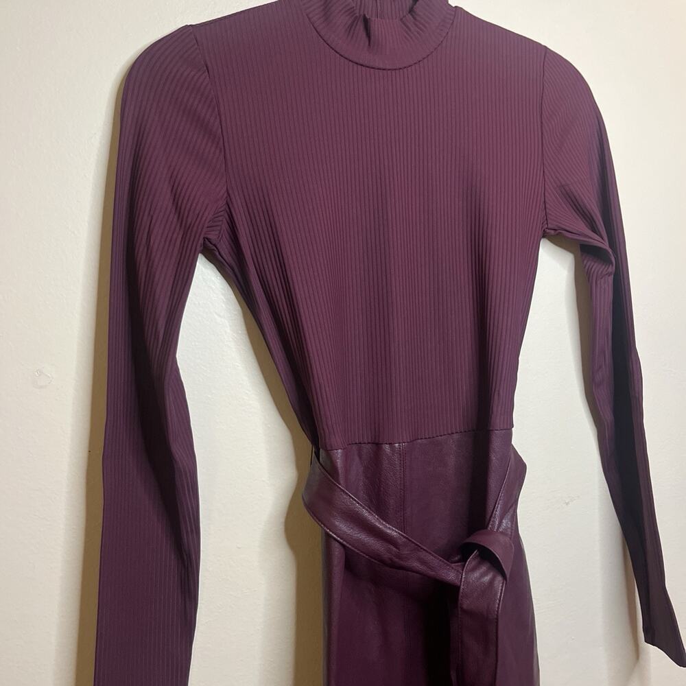 NWT COLLEN LOPEZ DRESS SIZE XS WOMENS FAUX LEATHER MAXI BURGUNDY